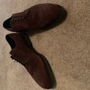 A. Testoni Brogue tip suede derby shoes